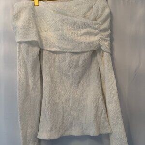 Off-Shoulder Textured White Long Sleeve Top